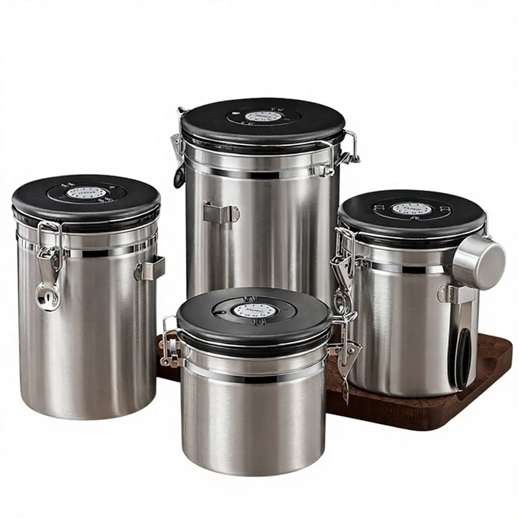 Vacuum Sealed Stainless Steel Coffee Bean Canister